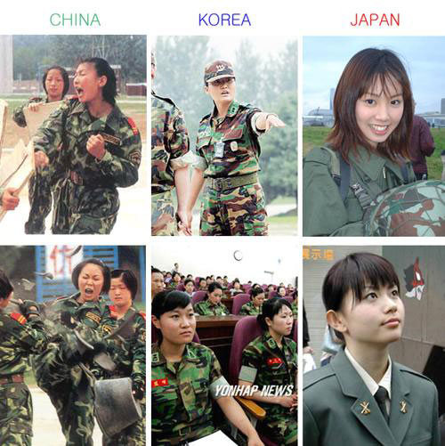 아시아 3개국 여군 비교