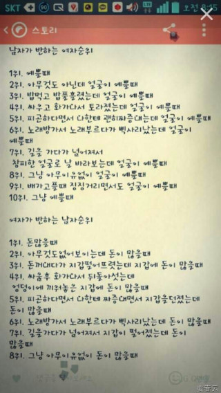남자가 반하는 여자 순위, 여자가 반하는 남자 순위