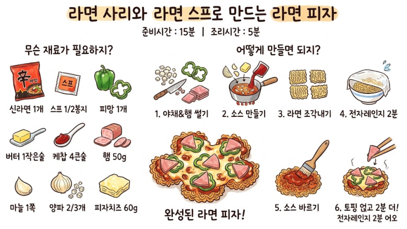 라면 사리와 라면 스프로 만드는 라면 피자