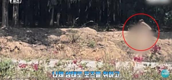 대낮에 도로서 포즈를 취하는 벌거벗은 여성으로 인해 벌어진 해프닝