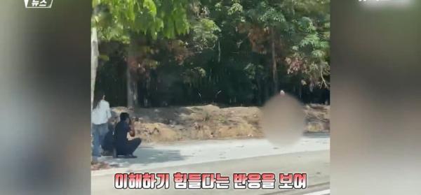 대낮에 도로서 포즈를 취하는 벌거벗은 여성으로 인해 벌어진 해프닝