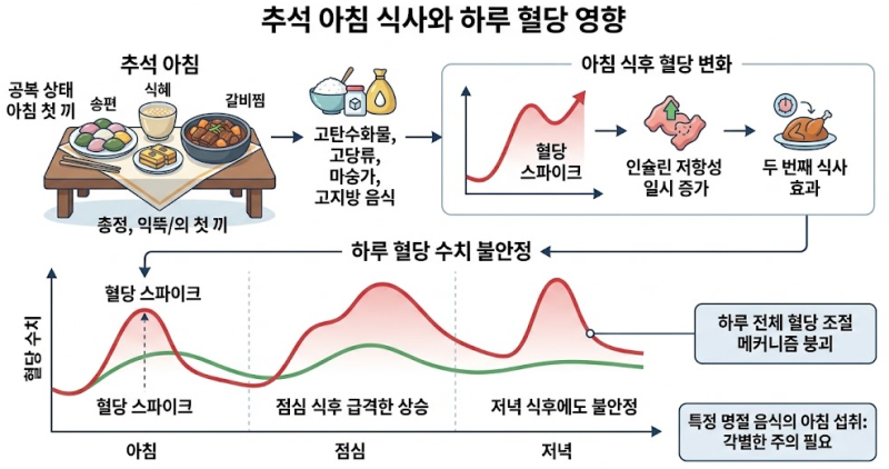 추석 아침 식사와 혈당 관리의 중요성 - 아침 공복에 피해야 할 대표 명절 음식 3가지